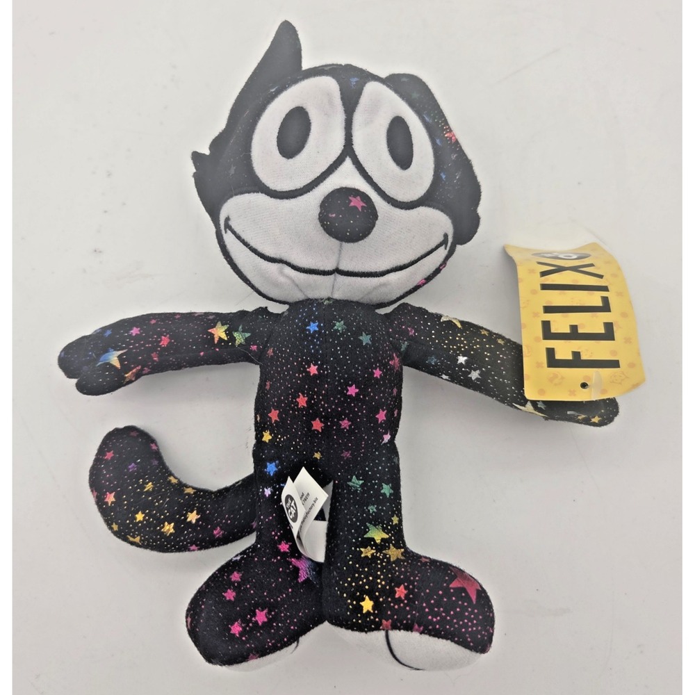 Felix The Cat 8" Star Print Black Stuffed Animals Plush Toy Factory NWT